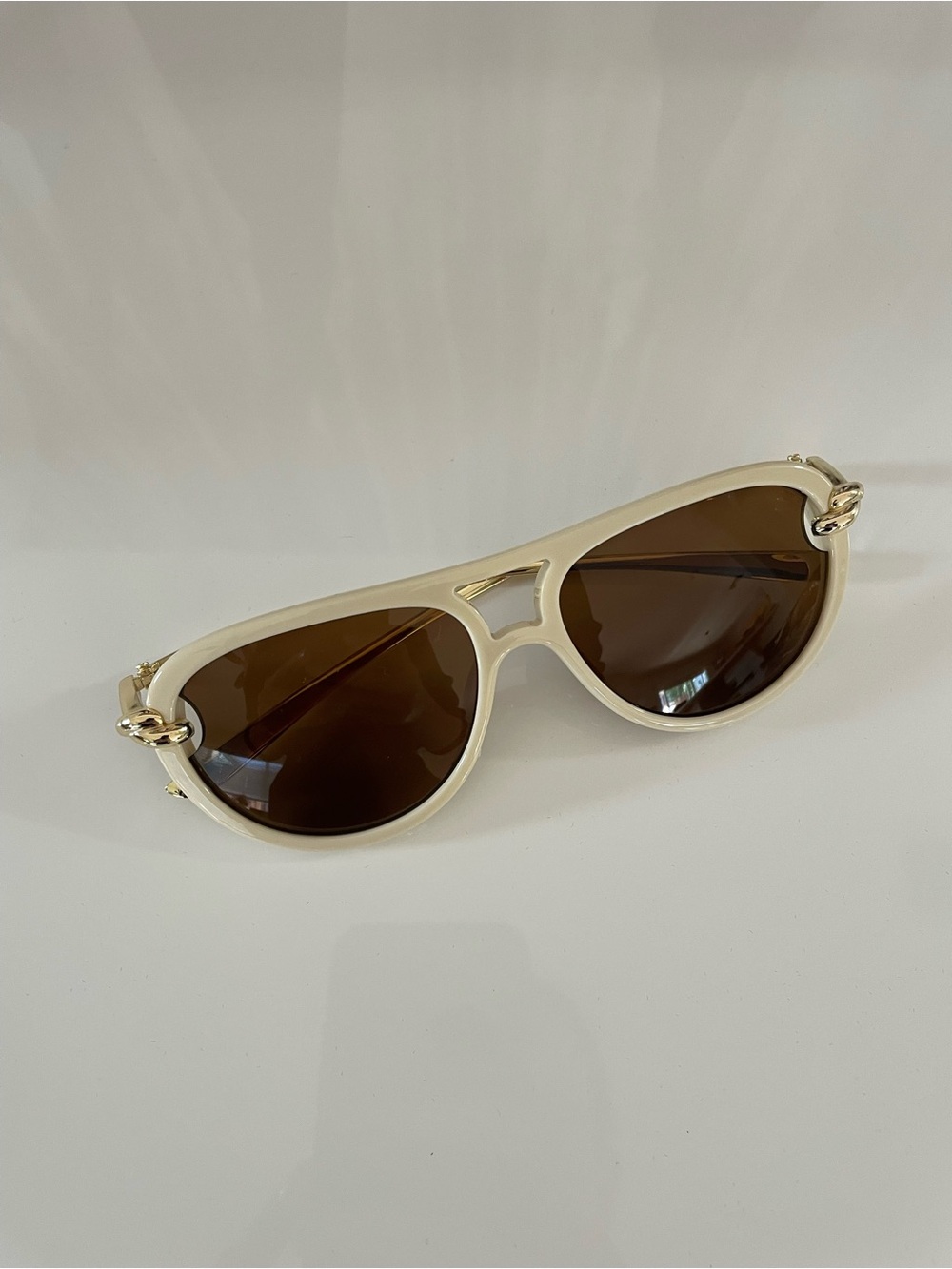 BOTTEGA VENETA STYLE Gold Aviator Sunglasses brown bone beige glasses KNOT